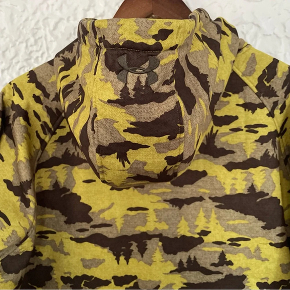 Men’s Under Armour Yellow Camo Forest Full Zip Hoodie Winter Jacket Size XL - Picture 7 of 10